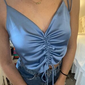 Cinched Blue Spaghetti Strap Tank Top
